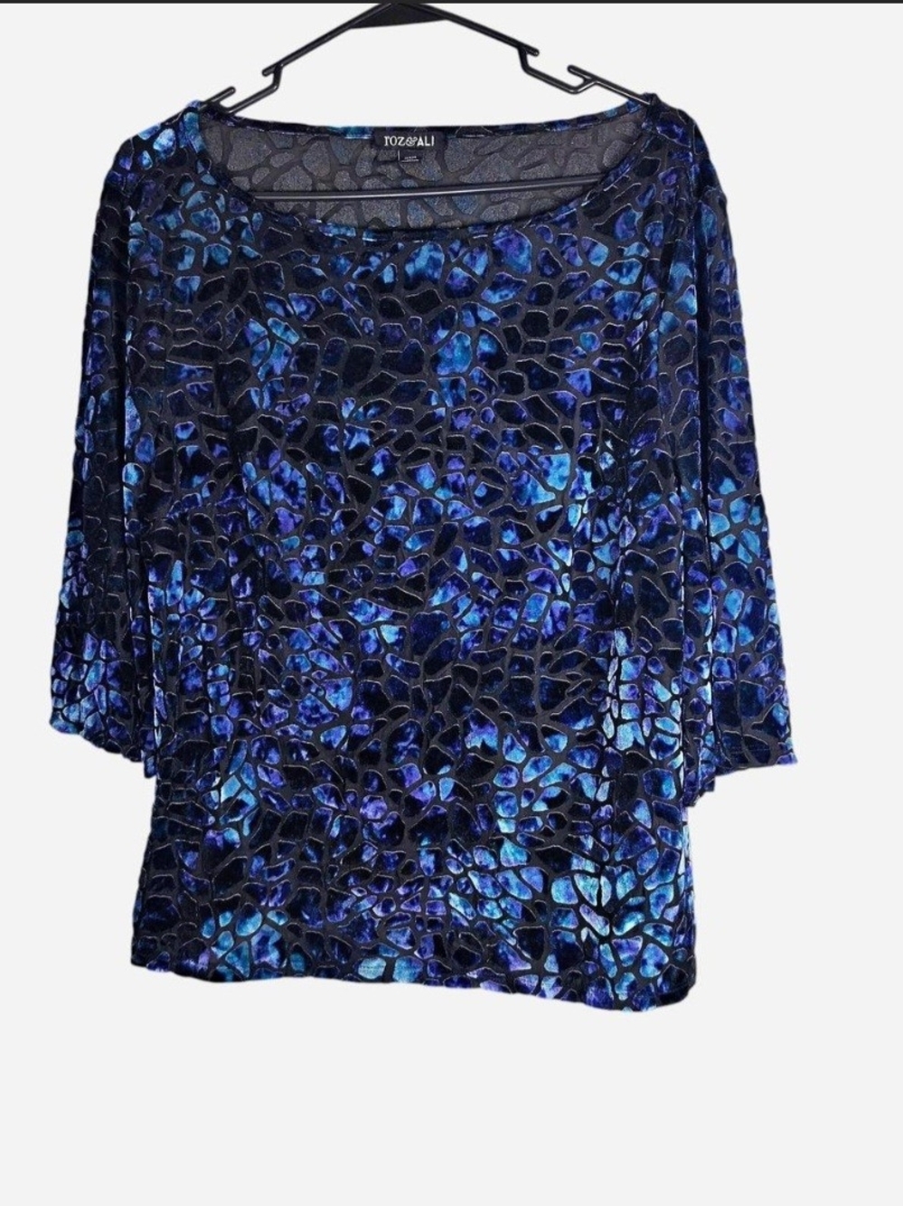 Velvet Burnout Y2K 3/4 Sleeve Jewel Tone Tunic Top Size XL